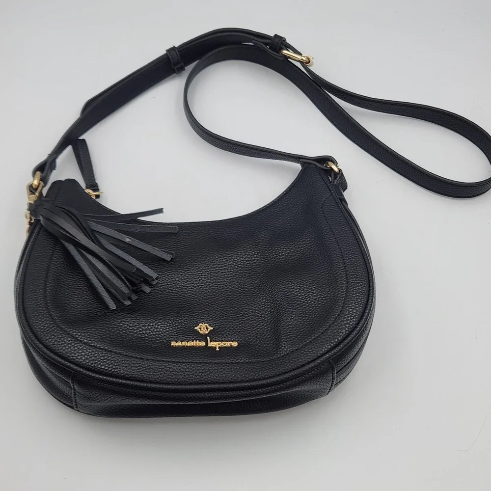 Nanette Lepore Crossbody Purse Black Tassel Gold‎ Tone Small Bag
